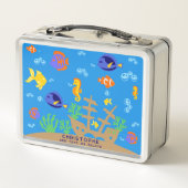 Niedlicher blauer Unterwasserfisch zurück zur Schu Metall Brotdose (Rückseite)