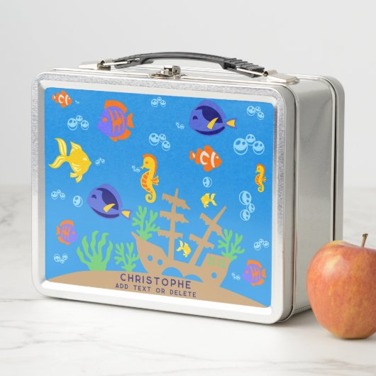 Niedlicher blauer Unterwasserfisch zurück zur Schu Metall Brotdose (Beispiel)