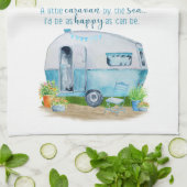 Niedlicher blauer Vintager Retro Camper-Wohnwagen Geschirrtuch (Gefaltet)