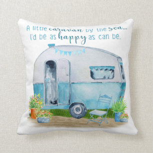 Niedlicher blauer Vintager Retro Camper-Wohnwagen Kissen