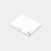 Niedlicher blauer Vogel auf Post-it Klebezettel (angewinkelt)