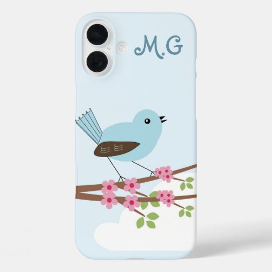 Niedlicher Blauer Vogel in Blossom Tree Monogram Case-Mate iPhone Hülle (Rückseite)