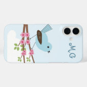 Niedlicher Blauer Vogel in Blossom Tree Monogram Case-Mate iPhone Hülle (Rückseite (Horizontal))