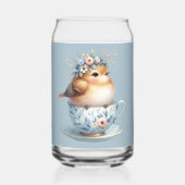 Niedlicher Blauer Vogel mit Blütenkrone im Teacup Dosenglas (Rückseite)