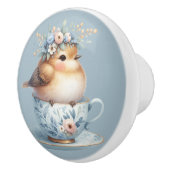 Niedlicher Blauer Vogel mit Blütenkrone im Teacup Keramikknauf (Rechts)