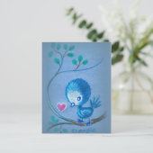 Niedlicher blauer Vogel Postkarte (Stehend Vorderseite)
