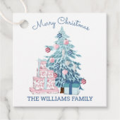 Niedlicher Blauer Weihnachtsbaum Frohe Weihnachten Geschenkanhänger (Vorderseite)