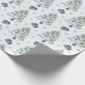 Niedlicher Blauer Weihnachtsbaum Kinderurlaub Geschenkpapier (Ecke)