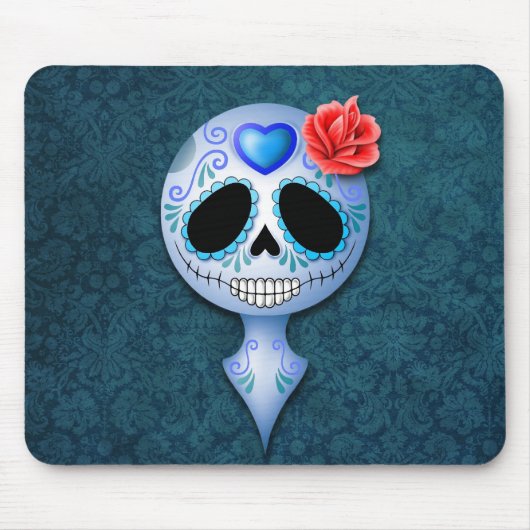 Niedlicher blauer Zuckerschädel Mousepad (Vorne)