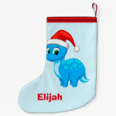 Niedlicher blaues Baby-Dinosaurier mit Kleiner Weihnachtsstrumpf (Rückseite)