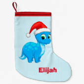Niedlicher blaues Baby-Dinosaurier mit Kleiner Weihnachtsstrumpf (Vorderseite)