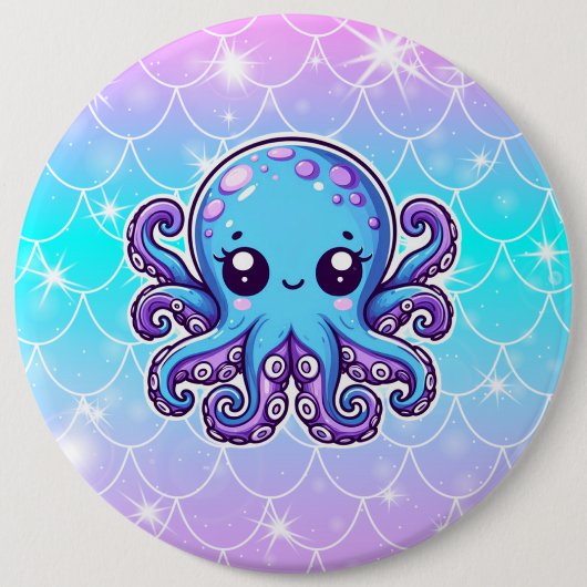 Niedlicher Blauoktopus Button (Vorderseite)