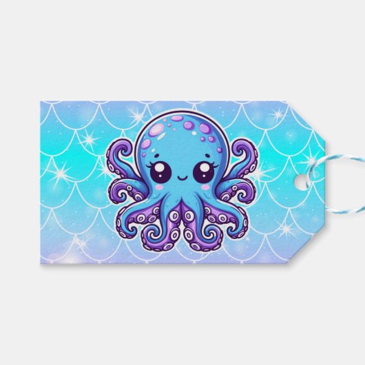 Niedlicher Blauoktopus Geschenkanhänger (Vorderseite (Horizontal))