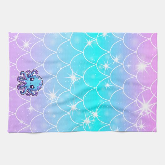 Niedlicher Blauoktopus Geschirrtuch (Horizontal)