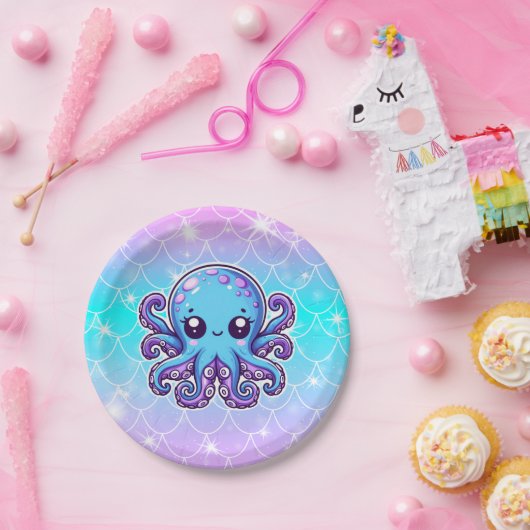 Niedlicher Blauoktopus Pappteller (Party)