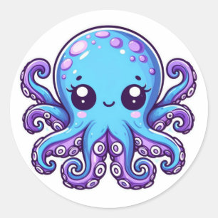 Niedlicher Blauoktopus Runder Aufkleber
