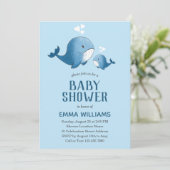 Niedlicher Blauwal | Boy Baby Dusche Einladung (Stehend Vorderseite)