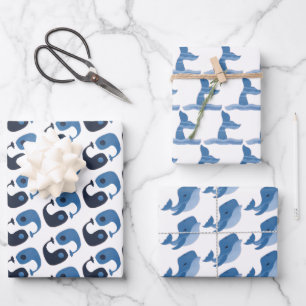 Niedlicher Blauwal Geschenkpapier Set