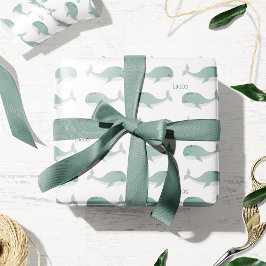 Niedlicher Blauwal mit Personalisiertem Namen Litt Geschenkpapier
