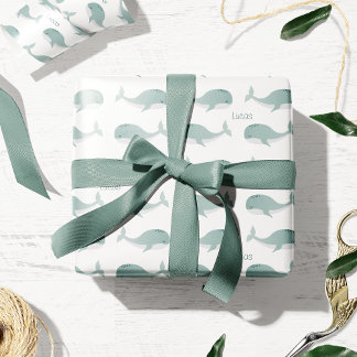 Niedlicher Blauwal mit Personalisiertem Namen Litt Geschenkpapier