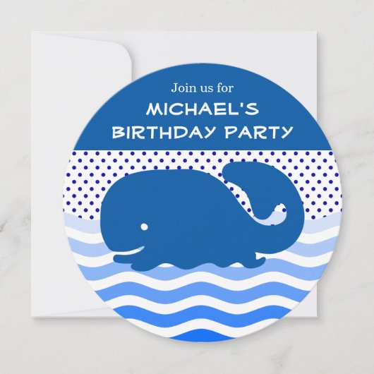 Niedlicher Blauwal Ozeanwachs Polka Dot Boy Geburt Einladung (Vorderseite)