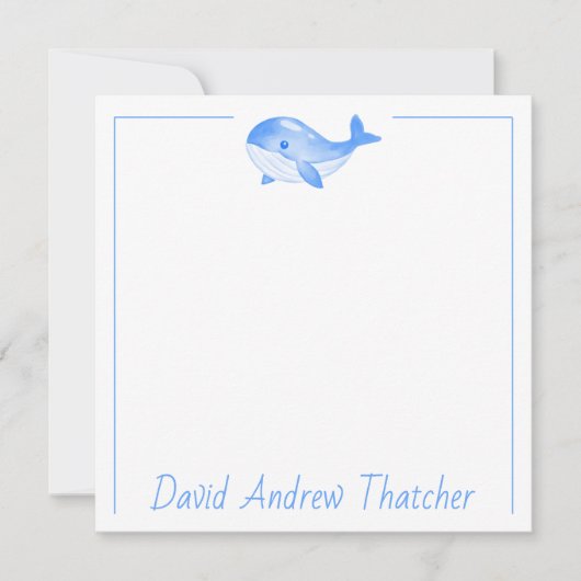 Niedlicher Blauwal Personalisiert Mitteilungskarte (Vorderseite)
