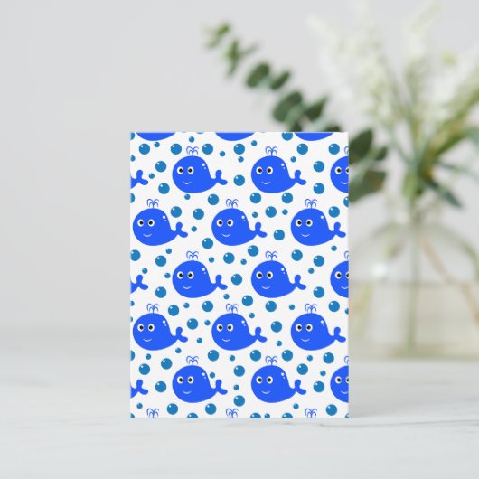 Niedlicher Blauwale Muster Ozeanerzauber Postkarte (Stehend Vorderseite)