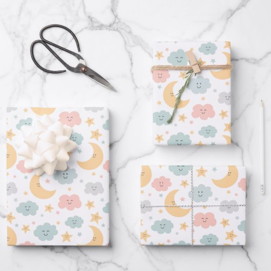 Niedlicher Blick in das Himmelsmuster Geschenkpapier Set (Vorderseite)