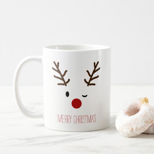 Niedlicher blinzelnder Rudolf-Ren-Weihnachtskaffee Kaffeetasse (Mit Donut)