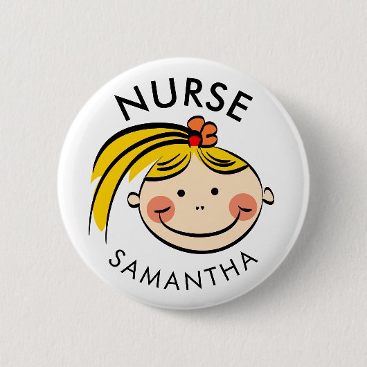 Niedlicher Blonde-Cartoon-Krankenwagen Button (Vorderseite)