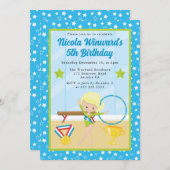 Niedlicher Blonde Hair Gymnast Kindergeburtstag Einladung (Vorne/Hinten)
