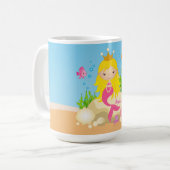 Niedlicher Blonde-Mermaid-Individuelle Name Kaffeetasse (Vorderseite Links)