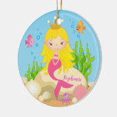Niedlicher Blonde-Mermaid-Individuelle Name Keramik Ornament (Links)