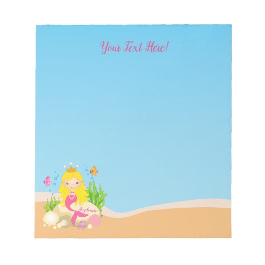 Niedlicher Blonde-Mermaid-Individuelle Name Notizblock (Vorderseite)