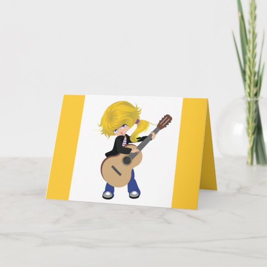 niedlicher blonder Gitarrenfelsen des Mädchens Karte (Vorderseite)
