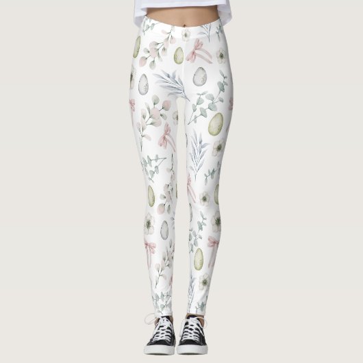 Niedlicher bloraler Gemusterter Ostern Leggings (Vorderseite)