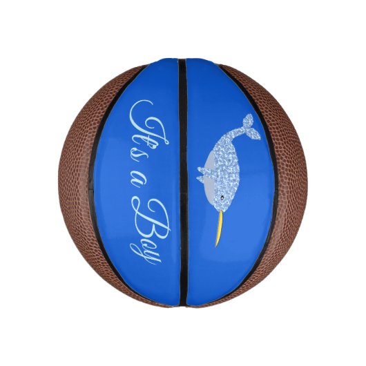 Niedlicher Blue Baby Boy Narwhal Gender Reveal Cus Mini Basketball (Vertikal)