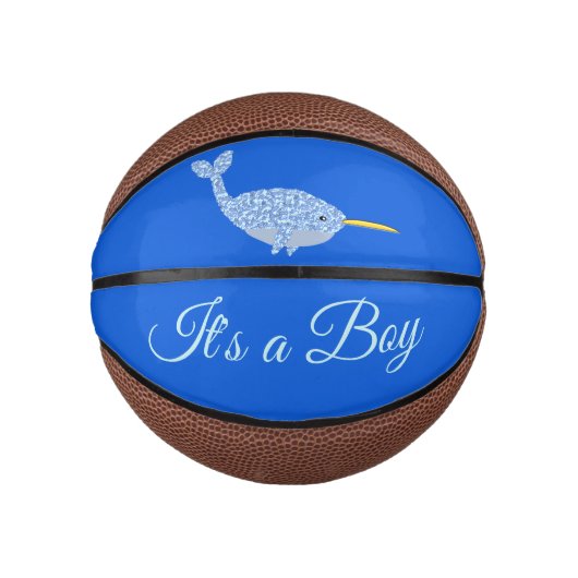 Niedlicher Blue Baby Boy Narwhal Gender Reveal Cus Mini Basketball (Vorderseite)