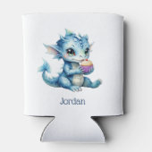 Niedlicher Blue Baby Dragon isst einen Cupcake Dosenkühler (Rückseite)