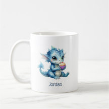 Niedlicher Blue Baby Dragon isst einen Cupcake