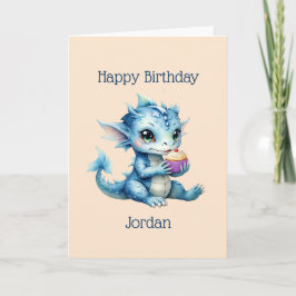 Niedlicher Blue Baby Dragon isst einen Cupcake Karte