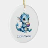 Niedlicher Blue Baby Dragon isst einen Cupcake Keramik Ornament (Rechts)