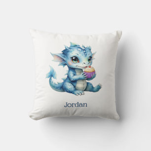 Niedlicher Blue Baby Dragon isst einen Cupcake Kissen