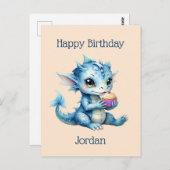 Niedlicher Blue Baby Dragon isst einen Cupcake Postkarte (Vorne/Hinten)