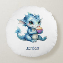 Niedlicher Blue Baby Dragon isst einen Cupcake