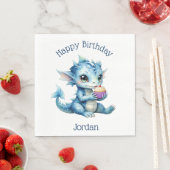 Niedlicher Blue Baby Dragon isst einen Cupcake Serviette (Beispiel)