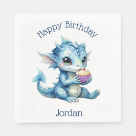 Niedlicher Blue Baby Dragon isst einen Cupcake Serviette