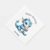 Niedlicher Blue Baby Dragon isst einen Cupcake Serviette (Ecke)