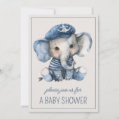 Niedlicher Blue Baby Elephant Personalisiert Einladung (Vorderseite)