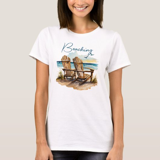 Niedlicher Blue Beach Sessel Beaching Seagulls Oce T-Shirt (Vorderseite)
